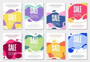 Set of 8 abstract modern graphic liquid banners. Dynamical waves different colored fluid forms. Isolated templates with flowing liquid shapes. For the special offer, flyer or presentation. vector