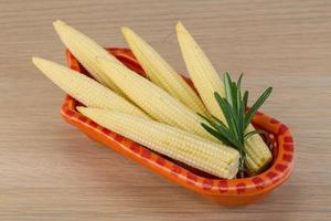 Baby corn in a bowl on wooden background photo