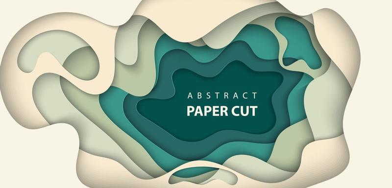 Vector background with beige and green colors paper cut shapes. 3D abstract paper art style, design layout for business presentations, flyers, posters, prints, decoration, cards, brochure cover.