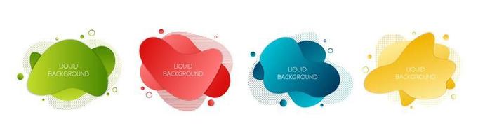 Set of 4 abstract modern graphic liquid elements. Dynamical waves different colored fluid forms. Isolated banners with flowing liquid shapes. Template for the design of a logo, flyer or presentation. vector