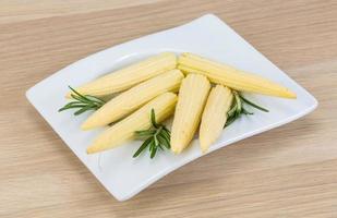 Baby corn in a bowl on wooden background photo