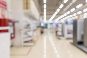 eletronic department store in supermarket shopping mall show Television TV refrigerator and home appliance with bokeh light blurred background photo