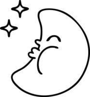 line doodle of a moon with stars vector