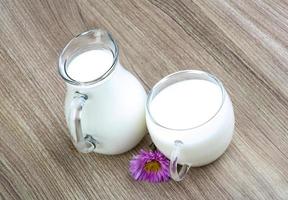 Milk on wooden background photo