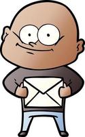 cartoon bald man staring with letter vector