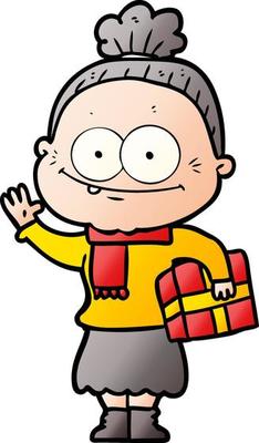 cartoon happy old woman