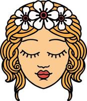 traditional tattoo of a maidens face vector