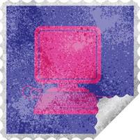 computer with mouse and screen square peeling sticker vector