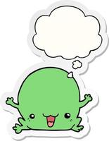 cartoon frog and thought bubble as a printed sticker vector