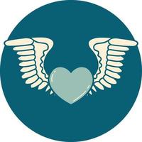 tattoo style icon of a heart with wings vector