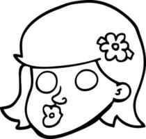 black and white cartoon face of a girl vector