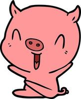 happy cartoon sitting pig vector