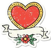 distressed sticker tattoo in traditional style of a heart and banner vector