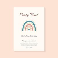 Invitation to children birthday with boho-style rainbow. vector