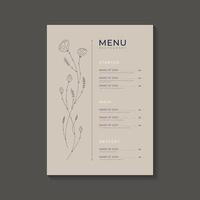 Hand drawn restaurant menu in boho style for lunch with blossom flowers and text. vector