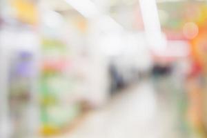 Abstract blur supermarket discount store product shelves interior defocused background photo