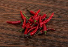 Chili peppers on wooden background photo