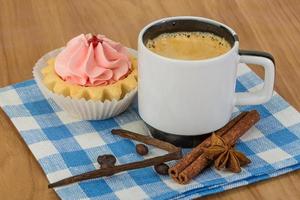 Creamy basket on wooden background photo