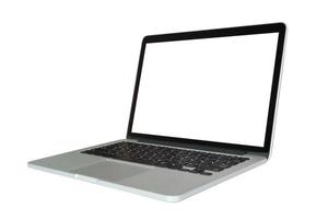 Laptop computer with blank screen isolated on white background photo