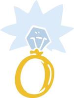 flat color illustration cartoon engagement ring vector