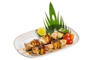 Pork barbecue on the plate and white background photo