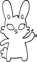 lindo conejo de dibujos animados en blanco y negro agitando vector