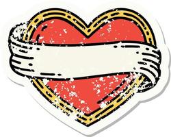 distressed sticker tattoo in traditional style of a heart and banner vector