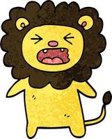 grunge textured illustration cartoon roaring lion vector