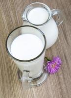 Milk on wooden background photo