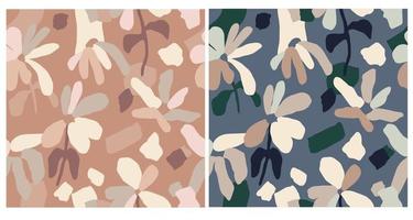 Vector cute abstract shape flower illustration seamless repeat pattern with retro color 2 color ways set