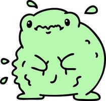 caricatura de una linda rana hambrienta con un vientre retumbante vector