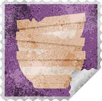 stack of cracked old bowls graphic square sticker stamp vector