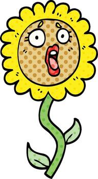 Girasol sorprendido de dibujos animados de estilo cómic vector
