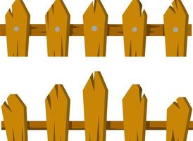 Wooden fence. Rural barrier. Element of village and the ranch. Wall of plank and board. Rustic cartoon flat element vector
