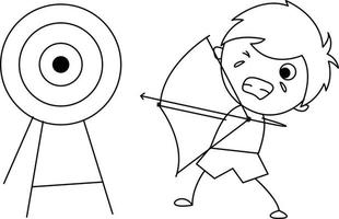 cute illustration of a boy learning archery on target vector