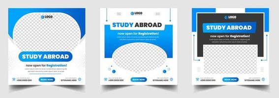 Study abroad social media post banner design. higher education social media post banner design set. Study abroad promotion banner. Study abroad template for social media ad. vector