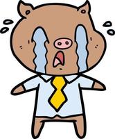 crying pig cartoon wearing human clothes vector