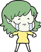 niña elfa llorando de dibujos animados vector