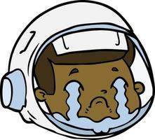 cara de astronauta de dibujos animados llorando vector