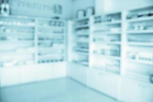 pharmacy shelves filled with medication blur background photo