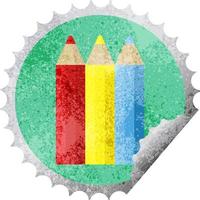 color pencils graphic vector illustration round sticker stamp