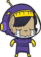 niña astronauta llorando de dibujos animados vector