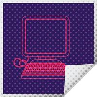 computer with mouse and screen square peeling sticker vector