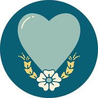 tattoo style icon of a heart and flower vector