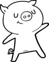 happy cartoon pig waving vector