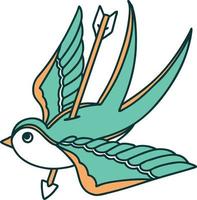 tattoo style icon of a swallow pieced by arrow vector