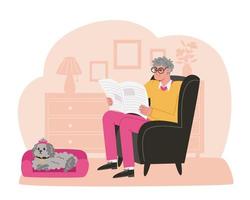 An senior man sits in a comfortable chair and reads a newspaper vector