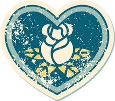 icónica imagen de estilo de tatuaje de pegatina angustiada de un corazón y flores vector