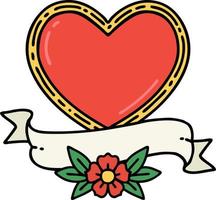 tatuaje tradicional de un corazón y una pancarta vector