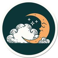 tattoo style sticker of a crescent moon and clouds vector